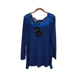 Joan Boyce Royal Blue Lace Accent Blouse